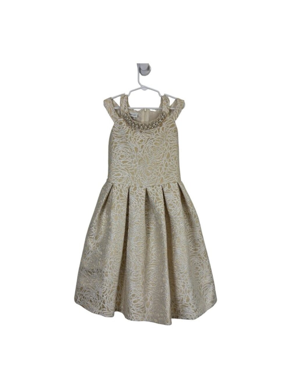 Bonnie Jean Jacquard Holiday Dress 12 Gold